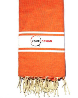 Fouta authentique plate orange rayures blanches