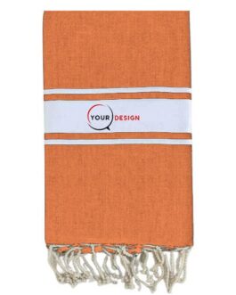 Fouta plate authentique orange saumon rayures blanches