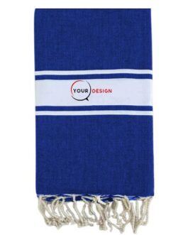 Fouta plate bleu jean rayures blanches