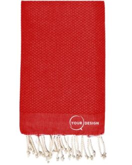 Fouta nid d’abeille unie rouge cerise 100% coton