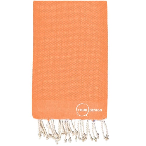 Fouta nid d'abeille unie orange saumon 100% coton Tunisie