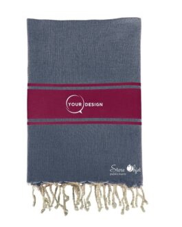 Fouta plate authentique bicolore bleu jean et bordeaux