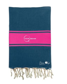 Fouta plate authentique bicolore bleu jean et rose fushia