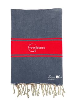 Fouta plate authentique bicolore bleu jean et rouge