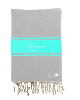 Fouta plate authentique gris doux et bleu turquoise