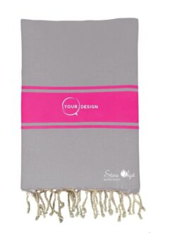 Fouta plate authentique bicolore gris et rose fushia