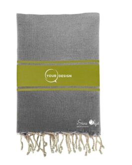 Fouta plate authentique bicolore gris et vert olive