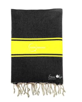 Fouta plate authentique bicolore noir et jaune