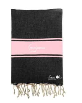 Fouta plate authentique bicolore noir et rose