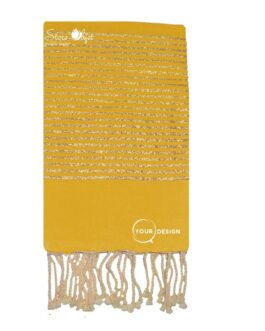 Fouta nid d’abeille jaune d’or lurex doré