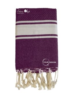 Fouta mixte plate et nid d’abeille aubergine