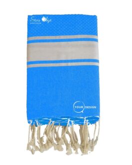 Fouta mixte plate et nid d’abeille bleu azur