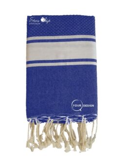 Fouta mixte plate et nid d’abeille bleu grec