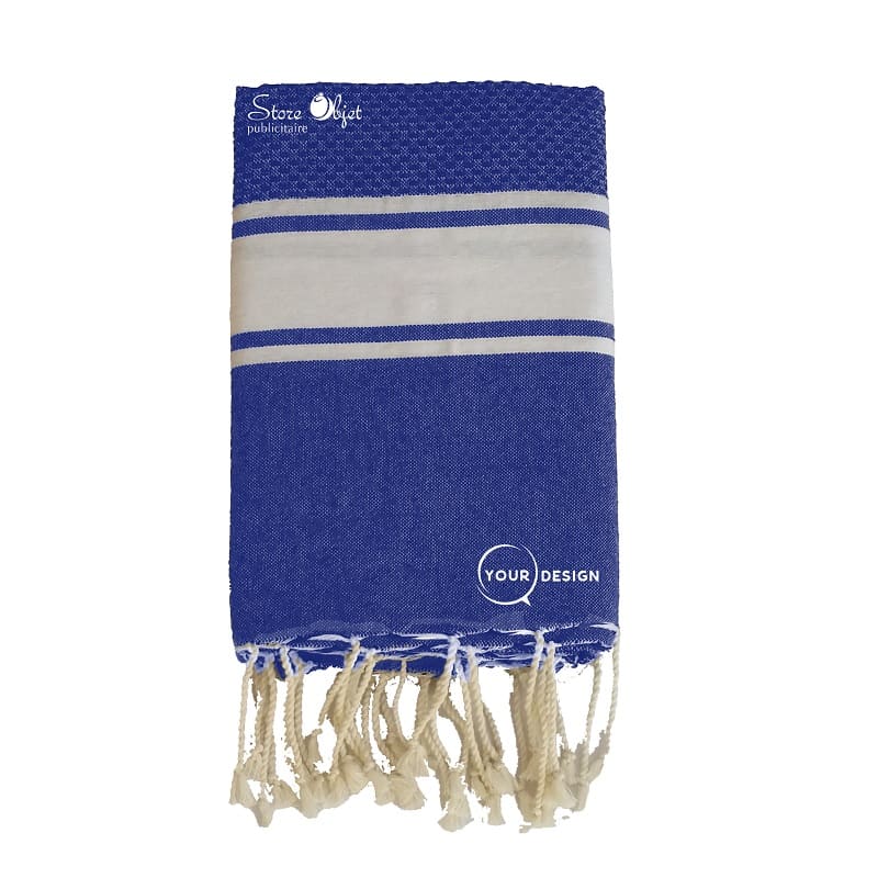 fouta-mixte-plate-nid-d-abeille-bleu-grec-tunisie-store-objet-publicitaire