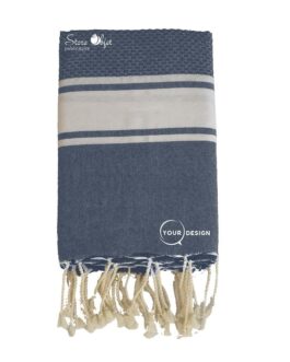 Fouta mixte plate et nid d’abeille bleu jean