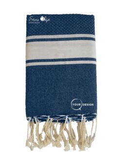 Fouta mixte plate et nid d’abeille bleu marine