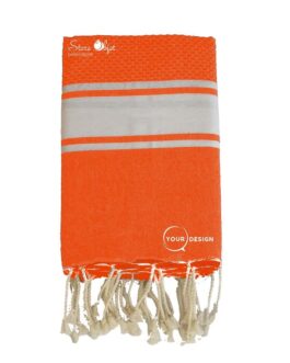 Fouta mixte plate et nid d’abeille corail