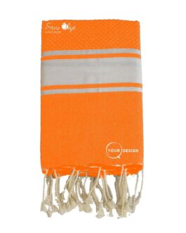 Fouta mixte plate et nid d’abeille orange