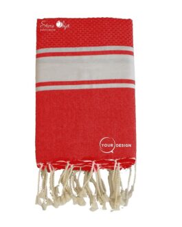 Fouta mixte plate et nid d’abeille rouge cerise