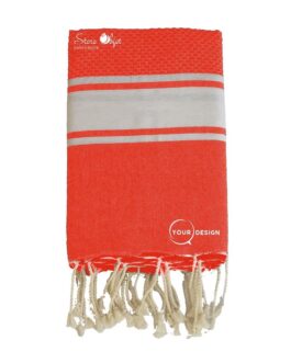 Fouta mixte plate et nid d’abeille rouge tomate