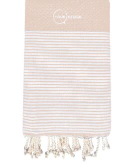 Fouta nid d’abeille rayée beige minéral 100% coton