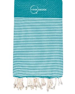 Fouta nid d’abeille rayée bleu canard 100% coton