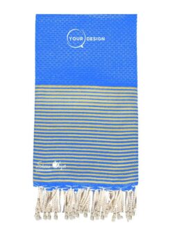 Fouta nid d’abeille bleu électrique lurex doré