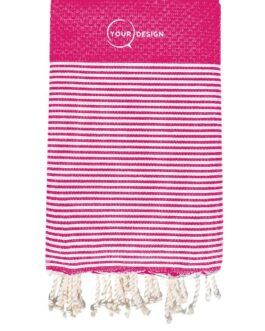 Fouta nid d’abeille rayée cornouiller rosé 100% coton