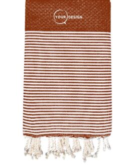 Fouta nid d’abeille rayée Fudge chaud 100% coton