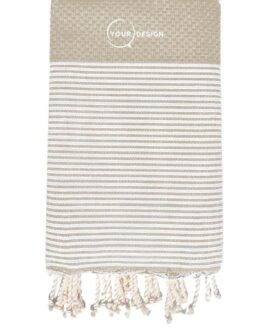 Fouta nid d’abeille rayée grège 100% coton