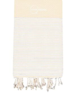 Fouta nid d’abeille rayée lait de coco 100% coton