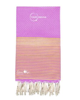 Fouta nid d’abeille mauve lurex doré