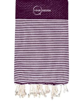 Fouta nid d’abeille rayée aubergine 100% coton