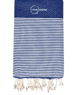 Fouta nid d’abeille rayée bleu denim 100% coton