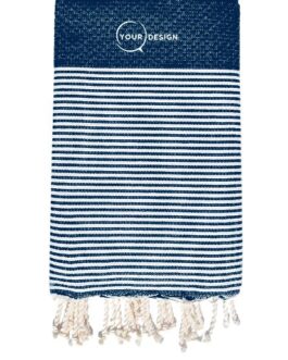 Fouta nid d’abeille rayée bleu jean 100% coton