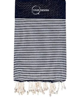 Fouta nid d’abeille rayée bleu profond 100% coton