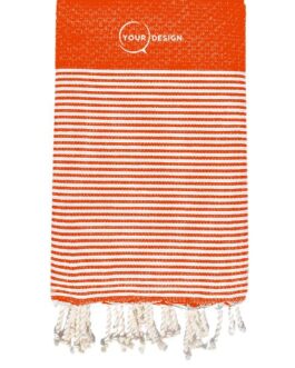 Fouta nid d’abeille rayée corail 100% coton