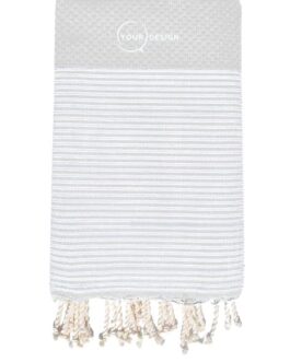 Fouta nid d’abeille rayée gris clair 100% coton