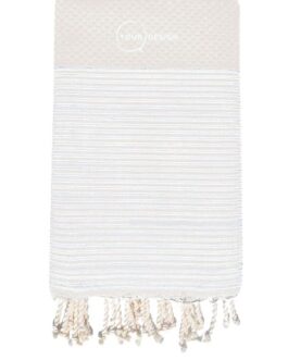 Fouta nid d’abeille rayée gris doux 100% coton