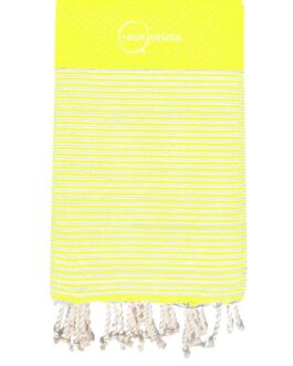 Fouta nid d’abeille rayée jaune citron 100% coton