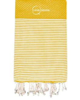 Fouta nid d’abeille rayée jaune moutarde 100% coton