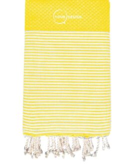 Fouta nid d’abeille rayée jaune poussin 100% coton