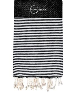 Fouta nid d’abeille rayée noir 100% coton