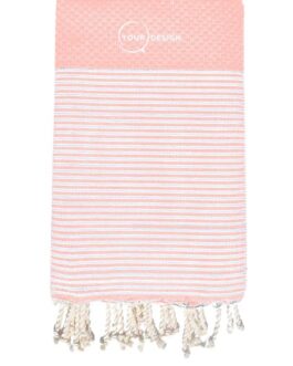 Fouta nid d’abeille rayée pêche 100% coton