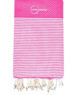 Fouta nid d’abeille rayée rose bonbon 100% coton