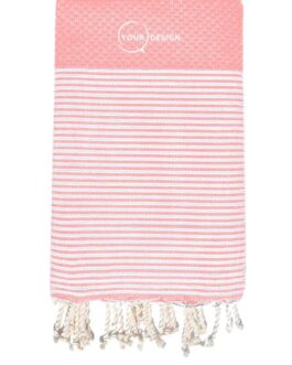 Fouta nid d’abeille rayée rose chewing gum 100% coton