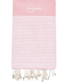 Fouta nid d’abeille rayée rose pastel 100% coton