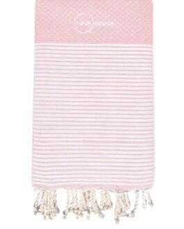 Fouta nid d’abeille rayée rose poudré 100% coton