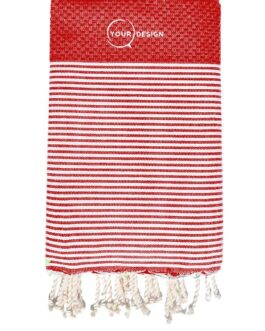 Fouta nid d’abeille rayée rouge cerise 100% coton