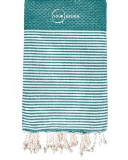 Fouta nid d’abeille rayée vert aquatique 100% coton